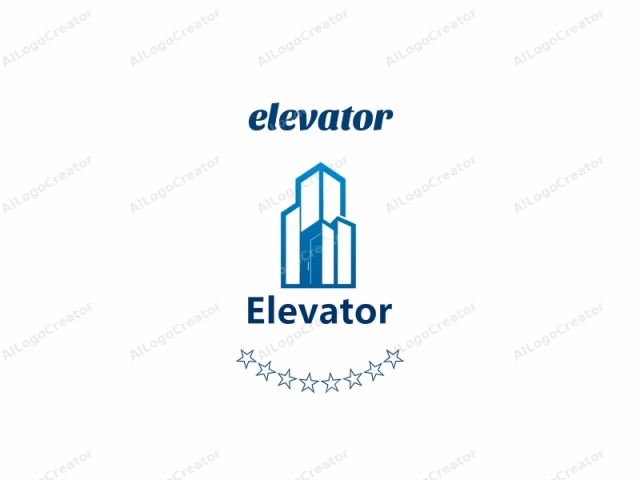 un ascensor. La imagen es un logotipo de estilo vectorial minimalista que presenta una representación estilizada de un pozo de ascensor. El color principal utilizado es un azul profundo. El diseño consiste en dos formas geométricas que se intersecan: un rectángulo azul en la parte inferior y un