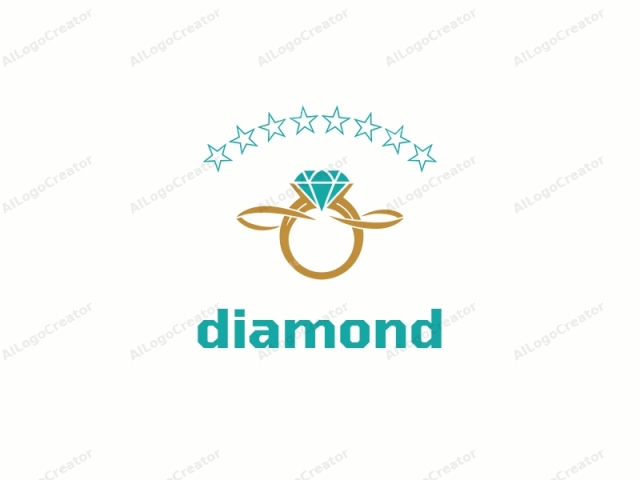 This is a stylized, vector graphic logo depicting a gold ring encircling a large, turquoise gemstone. The ring is simple and elegant, consisting of a smooth, circular band with a small loop at its bottom. The gemstone,