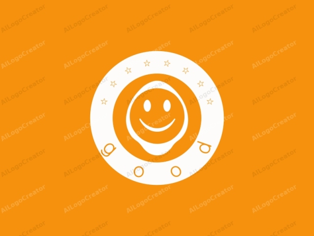 Esta es una imagen de logotipo simple y plana de una cara sonriente colocada sobre un fondo sólido y brillante de color naranja. La imagen presenta una representación estilizada y caricaturesca de una cara. La cara está centrada en el medio del marco y está delineada