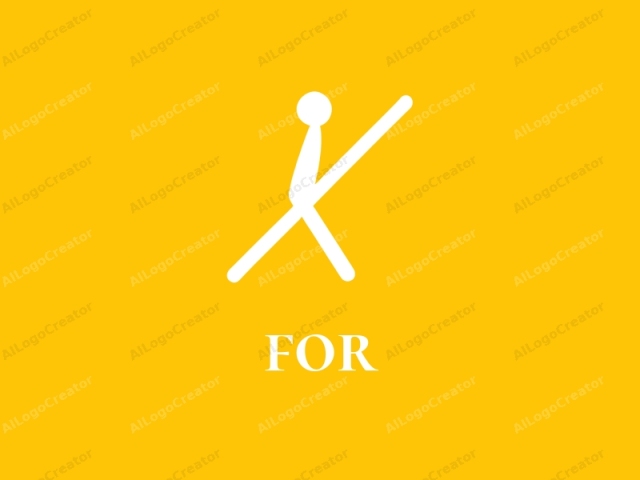 Este es un logo minimalista y abstracto. El fondo es un amarillo sólido y vibrante, que es el color predominante en toda la imagen. El punto focal es un dibujo lineal simplista en blanco de una figura humana, representado en un diseño estilizado y plano.