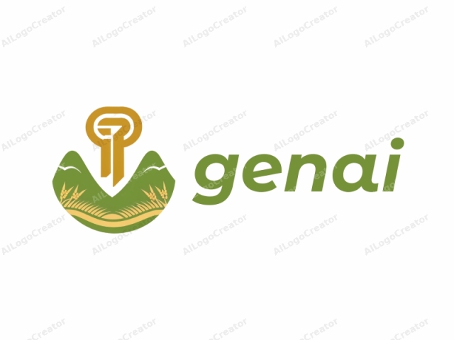 This is a logo design featuring a stylized, geometric composition. The central element is a yellow, upward-facing capital "P" with an attached curved horizontal line that extends to the right. The "P" is positioned at the apex of a