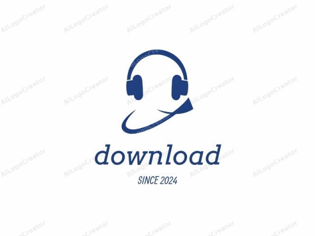 This logo features a simplistic, modern design in a minimalist style. The primary element is a pair of large, over-ear headphones depicted in dark blue on a stark white background. The headphones have a rounded design with a distinct ear cup on each