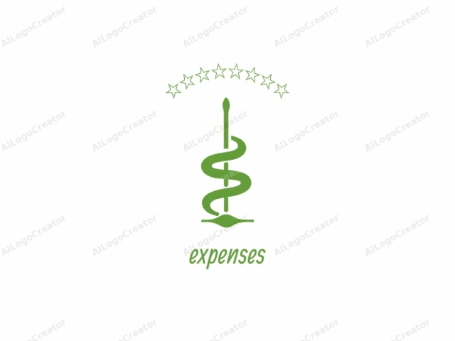 which is a minimalist green icon on a white background. The logo is an abstract symbol featuring two intertwined serpents coiled around a staff, representing the Rod of Asclepius, an ancient symbol associated with medicine and healing. The ser