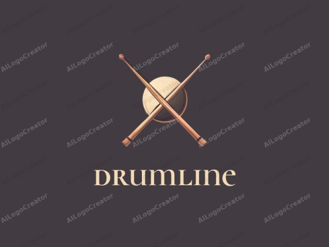 Dies ist eine minimalistische digitale Illustration, die ein Paar Drumsticks zeigt, die diagonal in Form eines X angeordnet sind und sich an ihren Spitzen kreuzen. Die Drumsticks sind in einem warmen, goldenen Farbton mit subtilen Schattierungen dargestellt, wodurch ein dreidimensionaler Effekt entsteht, der sie lebendig wirken lässt.