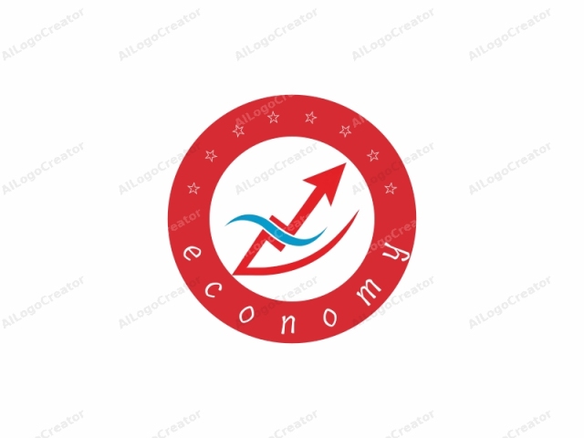 featuring an abstract design. The logo consists of three main elements: a bright red arrow pointing upwards, a flowing blue wave, and a curved red line. The arrow is sharply pointed and positioned diagonally to the right. The blue wave, represented by