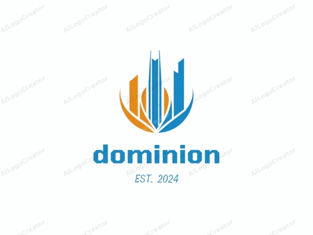 This is a digital graphic logo featuring a modern, abstract design. The logo consists of three stylized elements: a tall, blue skyscraper-like figure in the center, flanked by two shorter, orange skyscraper figures positioned on either side.