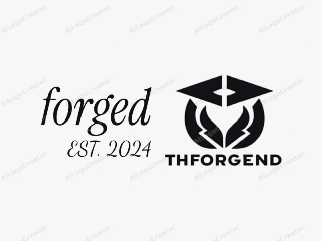 The image is a digital logo design featuring a minimalist and abstract style. The logo consists of bold, black, geometric shapes against a white background. At the top center, a triangular shape with sharp edges points outward, creating a sense of focus and