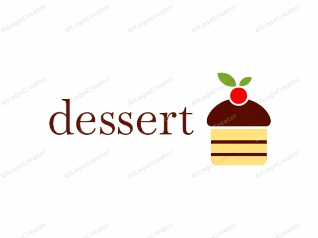 Dies ist ein einfaches, stilisiertes und minimalistisches Logo eines Kuchens, dargestellt in einem flachen, digitalen Zeichenstil. Der Kuchen hat drei deutlich erkennbare horizontale Schichten: die unterste ist cremig gelb, die mittlere ist dunkelbraun und die oberste