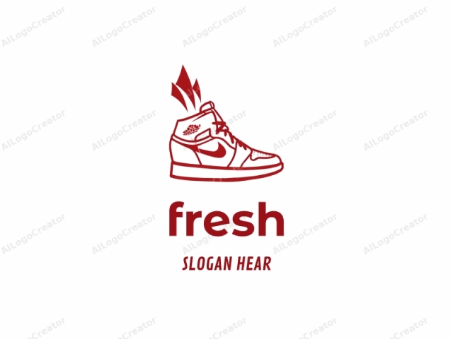 This is a minimalist, vector-style logo drawing featuring a high-top sneaker with a clean and sleek design. The logo is rendered in a bold, solid red color, contrasting sharply with a plain white background. The sneaker is shown in profile