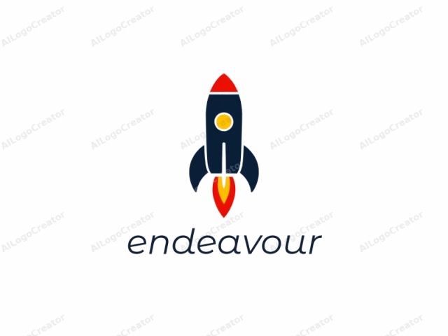 featuring a minimalist, modern, and simplistic design. This is a flat, stylized representation of a rocket on a white background. The rocket is depicted in a dark navy blue color, with a smooth, clean surface. Its body is streamlined,