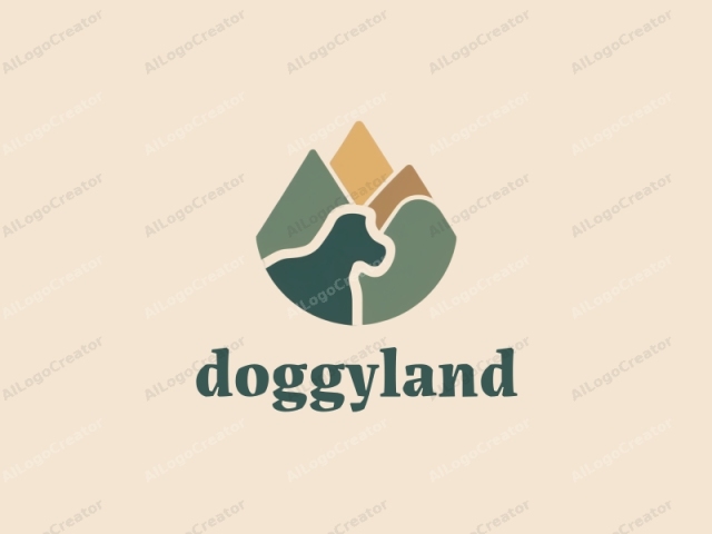 Este es un diseño de logo simple y estilizado que representa un perro. La imagen está creada en un estilo de diseño minimalista y plano con líneas limpias y colores sólidos. La silueta del perro está delineada en verde azulado, posicionada en el centro de la composición. Alrededor de