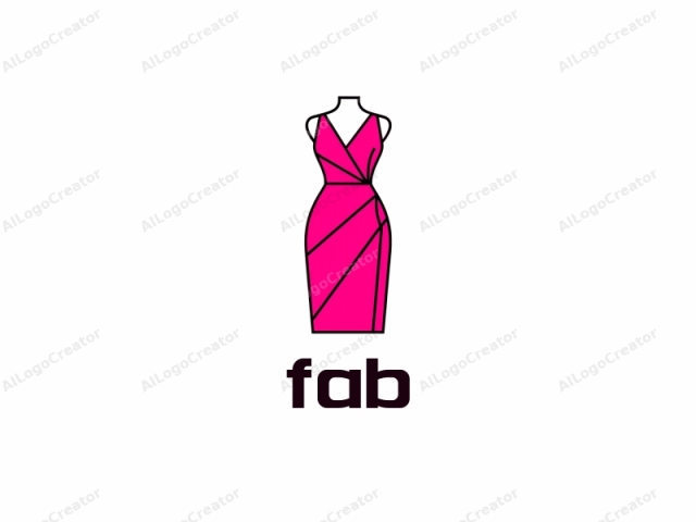 Esta es una ilustración vectorial simple y limpia de un vestido sin mangas, representado en un estilo moderno y minimalista. El vestido es predominantemente de un brillante magenta rosado, con líneas limpias y nítidas que definen la forma. Presenta un escote profundo en V