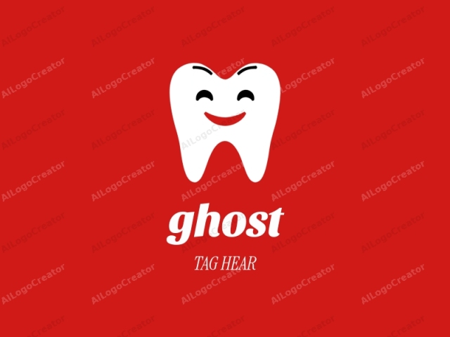 The image is a digital logo depicting a simple, cartoon-style tooth. The tooth is centered against a solid red background. It is drawn in a minimalist, flat design, with clean, bold lines and a lack of shading or gradient. The tooth