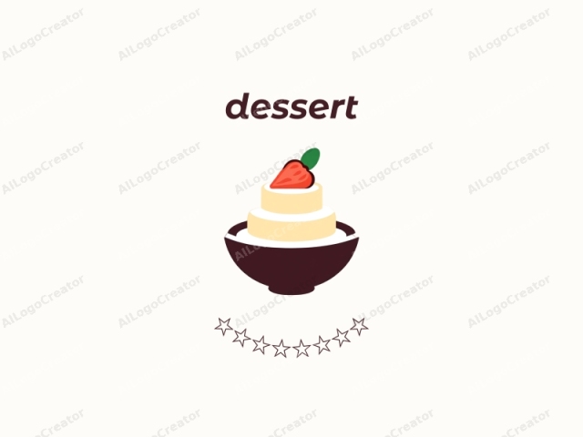 Ein stilisiertes, minimalistisches Dessert. Das Logo zeigt eine einfache, moderne Illustration eines mehrstöckigen Kuchens, wobei jede Schicht mit einem glatten, hellbeigen Zuckerguss und einer dunkelbraunen Schüssel darunter verziert ist. Ganz oben auf dem Kuchen,