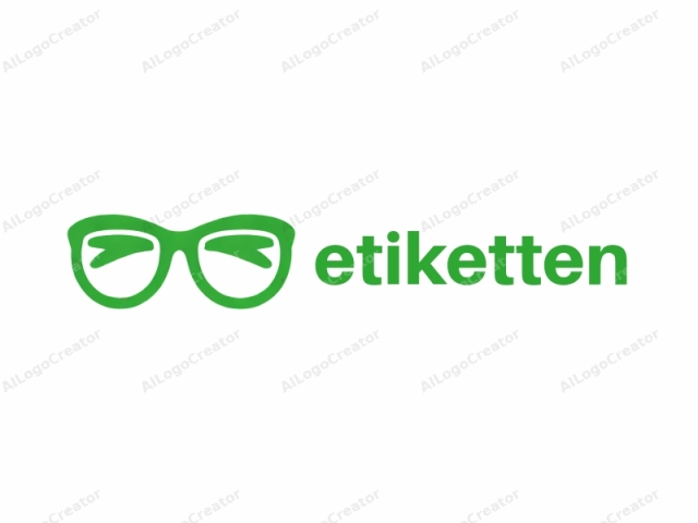 The image features a simplified, stylized green eyeglass icon with a bold, flat design. The eyeglass frame is outlined entirely in the bright green color, creating a vibrant and eye-catching contrast against the stark white background. The ey