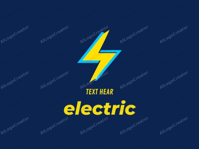 which features a bold, stylized lightning bolt against a solid dark blue background. The lightning bolt is prominently centered, rendered in a bright, vivid yellow color, with its two prongs converging sharply at the tip. The left prong of