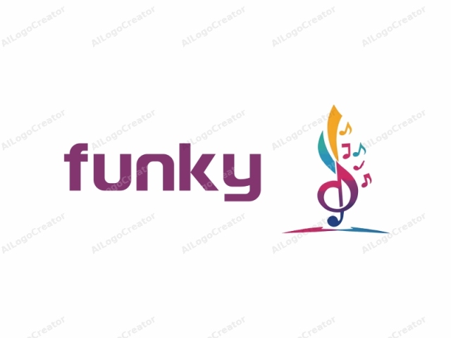 This is a vibrant digital logo illustration of a musical note in motion, set against a clean, white background. The note, represented in a stylized, abstract manner, features a curved stem with a large head that resembles a treble clef