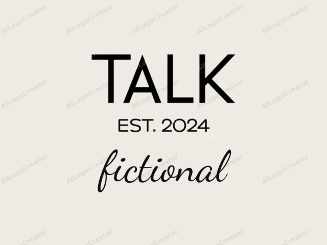 この画像は、クリーンでモダンなデザインのミニマリストで抽象的なロゴです。背景はソリッドなライトベージュ色で、ニュートラルで目立たないキャンバスを作り出しています。画像の中央には「TALK」という言葉が