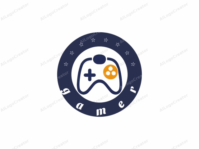 Dieses minimalistische Logo wurde in einem digitalen, flachen Kunststil erstellt und zeichnet sich durch einfache, kühne Formen und klare Farben aus. Das Hauptmotiv ist ein Videospiel-Controller, der durch zwei geschwungene Linien dargestellt wird, die den Umriss eines Controllers mit einem kleinen runden Knopf bilden.