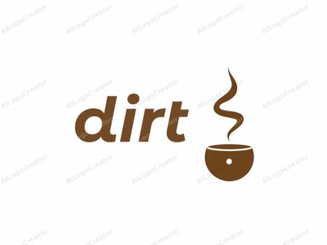 Konzentration auf die Elemente und ihre visuelle Wirkung. Dies ist eine minimalistisch illustrierte Logo-Darstellung im modernen, flachen Stil, die eine begrenzte Farbpalette verwendet. Das Hauptmotiv ist eine stilisierte Tasse, die in einem satten, dunkelbraunen Farbton dargestellt ist und Kaffee symbolisiert