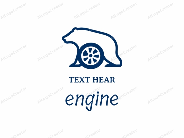 which features a stylized bear and a wheel. The image is created in a minimalist, monochromatic blue vector style, with a white background. The bear, depicted in outline, is positioned to the left of the image. The bear's