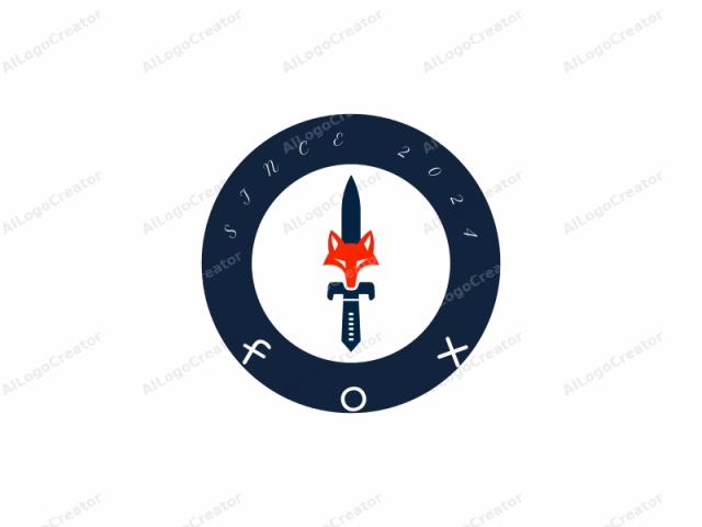 The image features a stylized, simplistic design of a fox’s head atop the handle of a knife. The fox's head is colored vivid orange and is centered at the top of the image, displaying sharp, triangular ears, a long snout