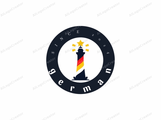 en un medio digital. Este es un logotipo estilizado y minimalista de un faro. El diseño es principalmente negro con acentos blancos y rojos. El faro se representa en un estilo de arte plano y simplista, con líneas limpias y colores sólidos, sin detalles adicionales.