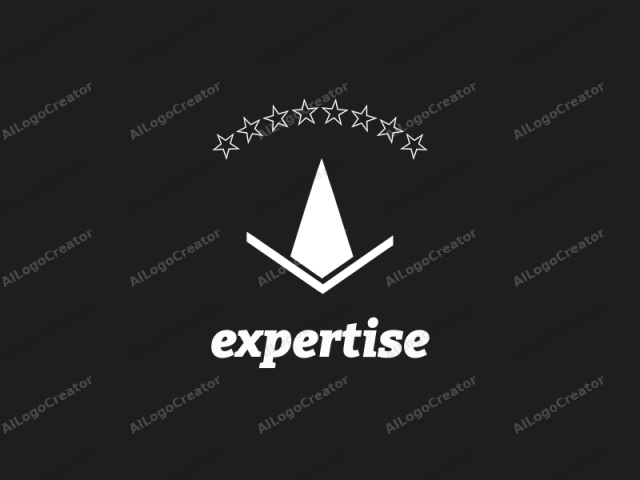 This is a minimalist logo design consisting of a triangular white shape set against a black background. The triangular shape is sharp and pointed at the top, tapering inward to a narrow base. Below the triangular point, two white, symmetrical arcs extend