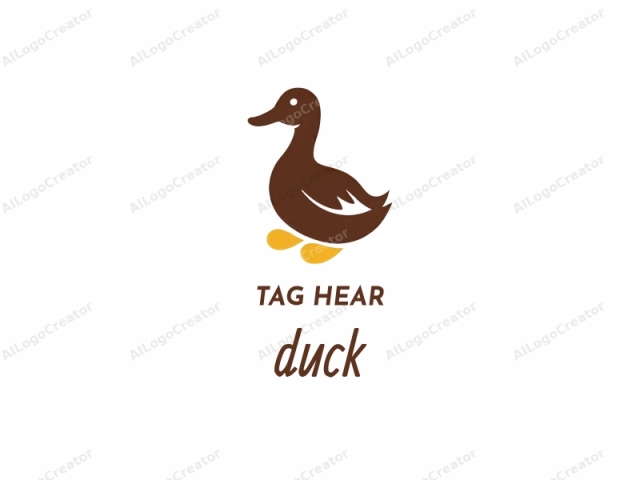 This is a minimalist, vector-based logo illustration of a duck, created in a flat, graphic design style. The duck is depicted in a stylized manner with clean lines and solid colors. The bird is primarily brown, representing the duck's feathers