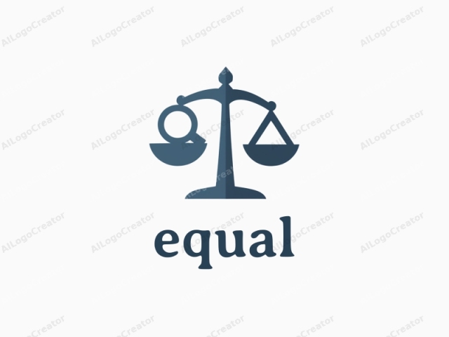 en un estilo de diseño plano y minimalista. Esta es una imagen de logotipo que representa una escala de justicia, un símbolo tradicional de equidad e imparcialidad. La escala está posicionada centralmente sobre un fondo blanco liso, proporcionando una apariencia limpia y ordenada.