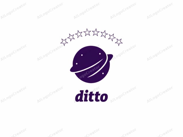 Este es un logotipo minimalista, dibujado en vector, que presenta una representación estilizada de un planeta. El planeta, representado en un sólido color púrpura, es aproximadamente circular con bordes suaves y fluidos, sin detalles o texturas visibles en la superficie. Una pequeña luna creciente está colocada