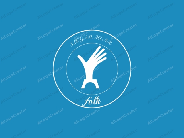 que presenta un diseño minimalista. Este logotipo minimalista está compuesto por una única silueta de mano blanca sobre un fondo azul sólido. La mano está posicionada de manera que parece estar levantándose o saludando, con la palma hacia el espectador.