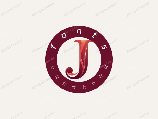 The image is a minimalist logo featuring a stylized, uppercase letter "J" in a serif typeface. The "J" is designed in a modern, elegant manner, with flowing, organic curves and lines. The letter is predominantly red,