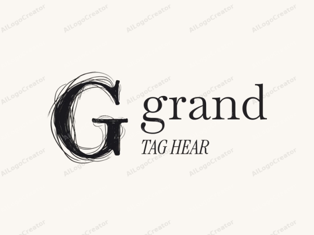 This is a digital drawing of a stylized capital letter "G" on a cream-colored background. The letter "G" is drawn in thick, black, hand-drawn brushstrokes that form a loose, dynamic, and somewhat chaotic pattern