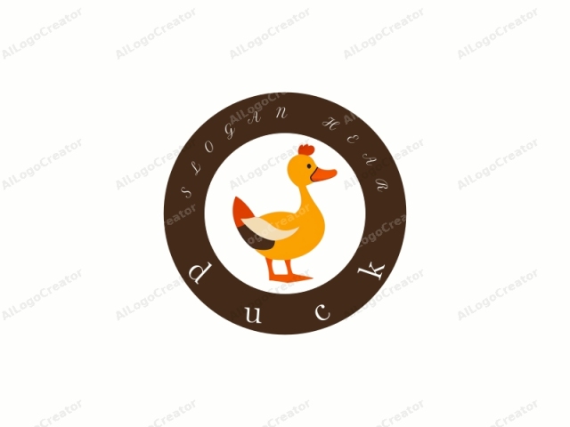 This logo image is a simple, cartoon-style drawing of a duck. The duck is depicted with a clean, flat design typical of modern vector illustrations. It stands upright with its legs together, facing left. The duck has a bright yellow body with