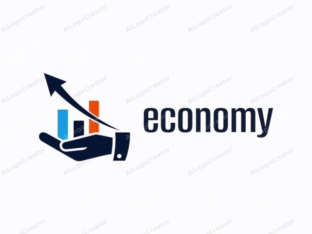 This logo is a simple, minimalist graphic featuring a blue hand palm-up against a white background. The hand, drawn in a solid, filled style, is positioned centrally. In the center of the hand, three vertical bars of varying colors stand aligned