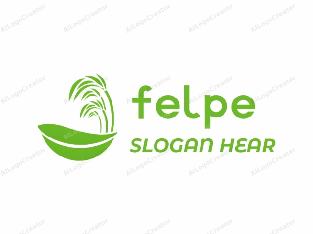 This is a minimalist, stylized logo consisting of a green leaf shape with a curved top and straight sides, resembling a shallow bowl. The bowl is positioned slightly off-center to the left, creating a sense of asymmetry. Above and behind the