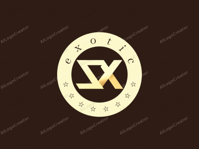 in einem minimalistischen Stil. Das Bild ist ein digitales Logo, das aus geometrischen Formen vor einem dunkelbraunen Hintergrund besteht. Der zentrale Fokus liegt auf einem stilisierten, sich kreuzenden "X" und "S", das aus einem schlanken, glänzenden metallischen Gold besteht. Die goldenen Elemente