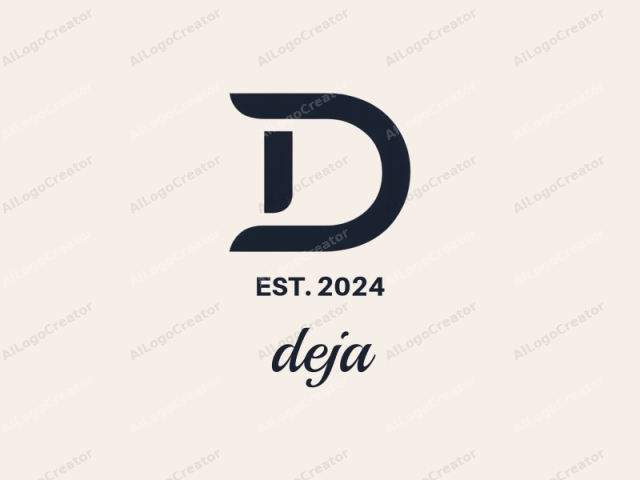 Das Logo ist minimalistisch und modern und besteht aus einem schlanken, stilisierten Buchstaben "D", der in einer fetten, schwarzen, serifenlosen Schriftart dargestellt wird. Der Buchstabe "D" ist so gestaltet, dass er Bewegung und Fließfähigkeit suggeriert, mit seinen Kurven