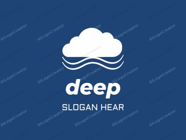 in a minimalistic, flat design. This logo features a simplistic, abstract representation of a cloudy sky. The main element is a large, white cloud positioned centrally. Surrounding the cloud, three thin, white wavy lines are curved beneath it,