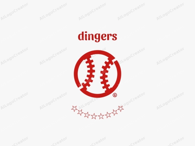 Verwendung eines minimalistischen, geometrischen Stils. Das Bild zeigt ein kräftiges, rotes Baseball-Emblem, das vor einem weißen Hintergrund zentriert ist. Das Emblem besteht aus einer stilisierten Darstellung eines Baseballs, wobei das klassische Nahtmuster deutlich sichtbar ist. Die Nähte werden mit geraden Linien dargestellt,