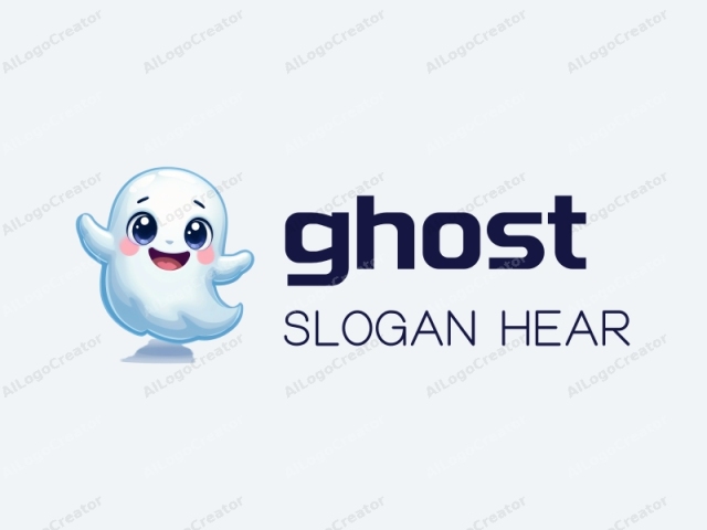 This image is a colorful, digitally created, cartoon-style illustration of a friendly ghost. The ghost has a smooth, white, semi-translucent body with light blue highlights adding a touch of depth and dimension. It has large, expressive, round eyes