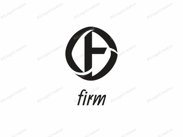 The logo features a bold, abstract design in black and white, with a minimalist style. It consists of a large black circle encircling a smaller black square. Within this square, there are three black curved lines forming a distinctive geometric shape,