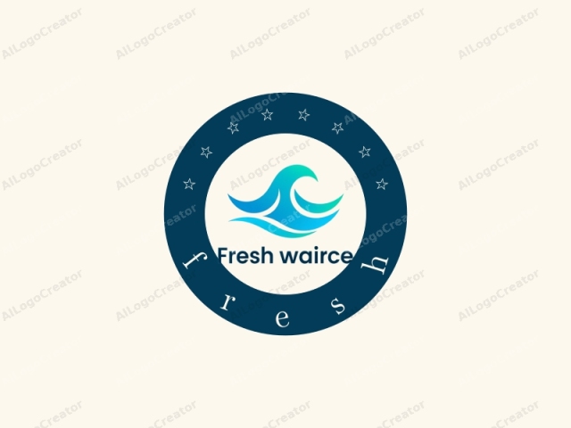 This is a digital logo image, likely created for a business or product related to fresh water. The design is simple and modern, featuring a minimalist aesthetic. The central element is a stylized wave, rendered in smooth, gradient lines transitioning from a