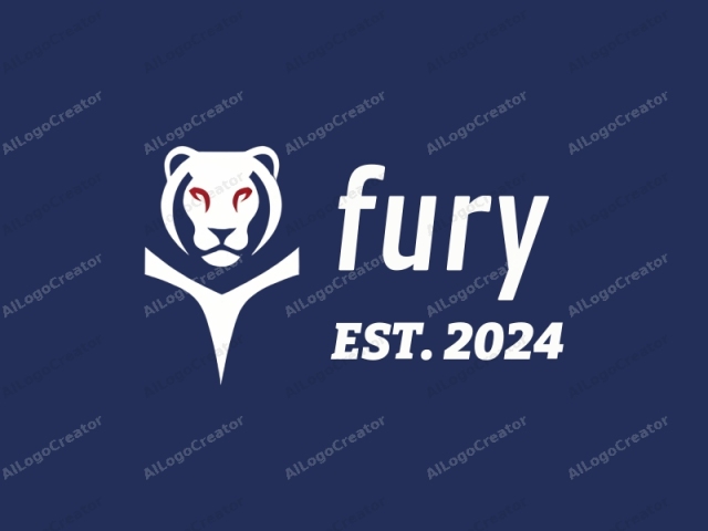 The logo is a stylized representation of a lion's head, set against a solid dark blue background. The lion's face is predominantly white, with a sleek, modern, minimalist design that emphasizes its grace and power. Its eyes are vivid red