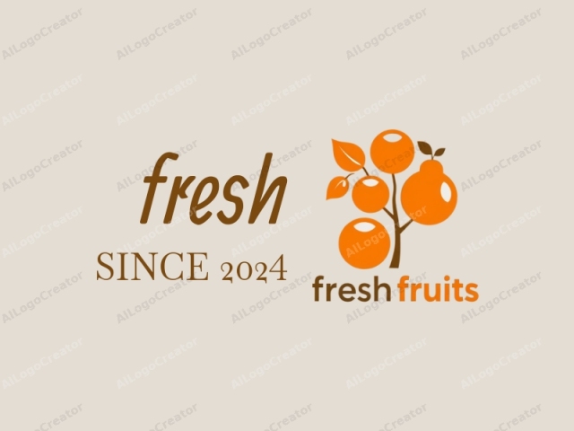 The logo features a simple, clean, and minimalist design. At the center, there is an orange silhouette of a tree, symbolizing the freshness and vitality of the produce it represents. The tree consists of a main trunk and three branches, with