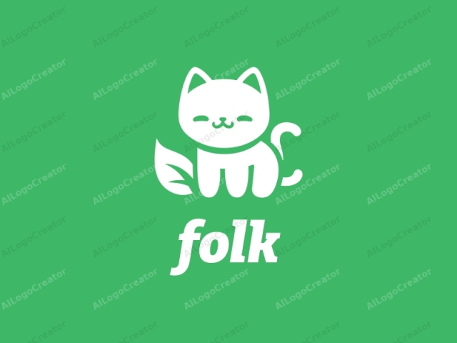 This logo, set against a vibrant, solid green background, features a simplified, stylized design of a cat. The cat is depicted in a minimalist, cartoonish style, with smooth lines and flat colors. It is white and stands out vivid