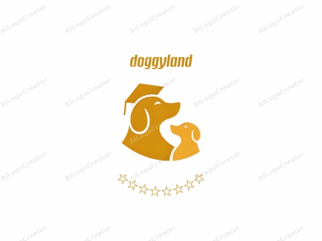 Esta es una ilustración de logotipo limpia y estilizada creada digitalmente. La imagen presenta dos formas de color amarillo-naranja, cada una parecida a un perro. El perro más grande, ubicado a la izquierda, se muestra con una ligera inclinación hacia arriba de la cabeza y una expresión alegre.