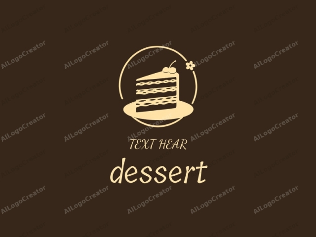 Dieses Bild ist ein minimalistisches, digitales Logo im Quadratformat mit einem dunkelbraunen Hintergrund. Das Logo zeigt eine stilisierte Darstellung eines Kuchenstücks, das in Beige mit einfachen, sauberen Linien und minimaler Schattierung dargestellt ist. Das Stück besteht aus drei