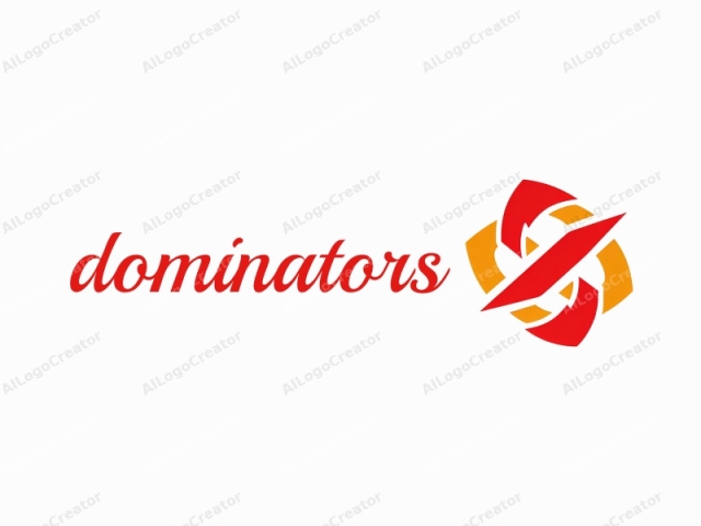 The image is a stylized, abstract logo on a plain white background. The logo is geometric and consists of several interlocking shapes in bold, contrasting colors. At the center, there is a prominent red triangular shape pointing downward, with sharp edges